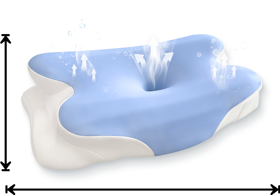Diagram showing the ventilated cooling airflow design of the Melara Max pillow core