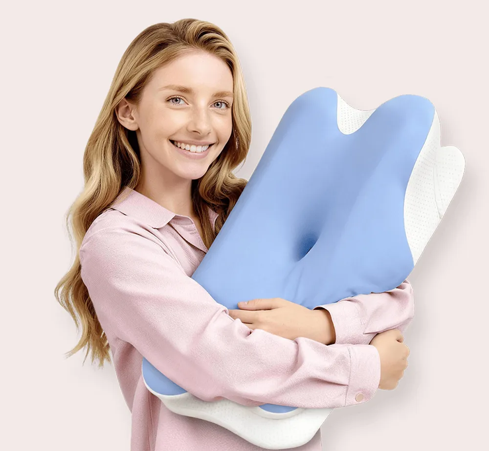 Woman holding the Melara Max contour pillow